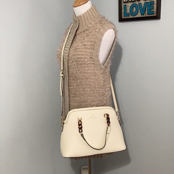 Nanette Lepore Brinley Dome Satchel & Crossbody Strap Vegan Leather Ivory Purse - Picture 2 of 16